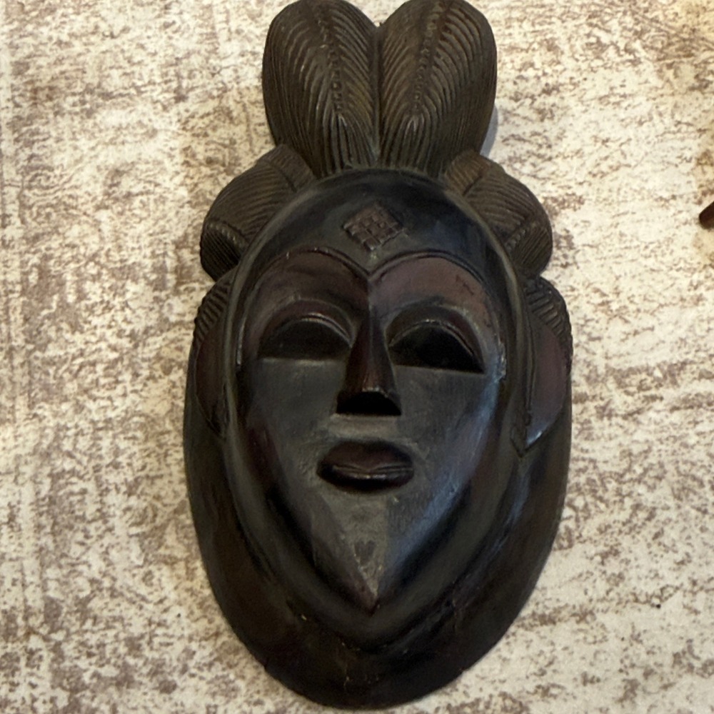Antique Punu tribe Central Africa Hand Carved Tribal Mask Decor Dark Brown